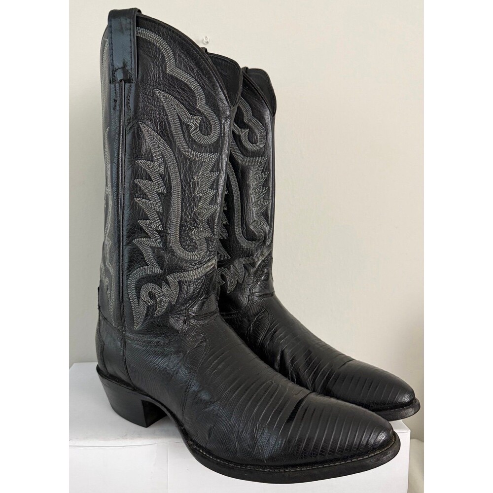 Vintage Justin Men's 8313 Size 11B Black Lizard Leather Boots